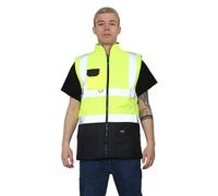Grunge Wear® Hi Vis Bodywarmer Fleece Lined Reversible Gilet Jacket - Hi Viz Visibility Waterproof Workwear Security Safety WearWarm Sleeveless Waistcoat Body Warmer Vest Top (Yellow Navy, XX-Large)