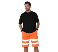 Grunge Wear® Hi Vis Fleece Combat Shorts - Mens HIGH Visibility Reflective Tape Safety Security Work Utility Cargo Pant (Orange, Small)