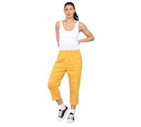 Grunge Wear® Women's Cherry Berry Capri Trousers - Ladies Plain Cropped 3/4 Length Italian Trouser Elasticated Waist Stretch Fit Summer Short Pants (Mustard, 10)