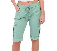Grunge Wear Womens Italian Magic Cargo Shorts Ladies Summer Casual Drawstring Waist Knee-Length Roll-Up Combat Short Pants (Aqua, 8-14)