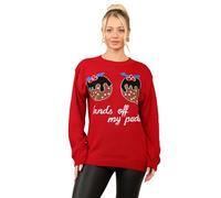 Grunge Wear® Women's Knitted Xmas Rudolph Reindeer Bambi Deer Santa Elf Top - Unisex Long Sleeve Merry Christmas Jumper (Hands Off My Puddings Red, XXL)