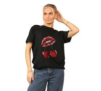 Grunge Wear® Womens Short Sleeve Cherry Graphic Print Baggy T-Shirt - Ladies Summer Casual Wear Fashion Tees Top (Cherry Lips Black, 20-22)