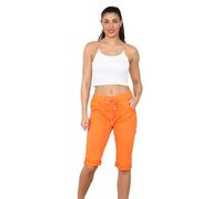 Grunge Wear® Women's Stretch Plain Magic Italian Shorts - Ladies Lagenlook Comfy Crushed Casual Summer Short Joggers Stretchy Capri Bottom Pants (Orange, 8-14)