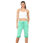 Grunge Wear® Women's Stretch Plain Magic Italian Shorts - Ladies Lagenlook Comfy Crushed Casual Summer Short Joggers Stretchy Capri Bottom Pants (Mint, 8-14)