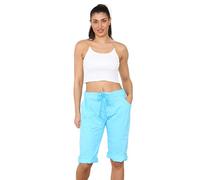 Grunge Wear® Women's Stretch Plain Magic Italian Shorts - Ladies Lagenlook Comfy Crushed Casual Summer Short Joggers Stretchy Capri Bottom Pants (Turquoise, 8-14)