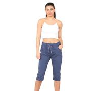 Grunge Wear® Women's Stretch Plain Magic Italian Shorts - Ladies Lagenlook Comfy Crushed Casual Summer Short Joggers Stretchy Capri Bottom Pants (Navy, 16-22)