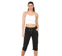 Grunge Wear® Women's Stretch Plain Magic Italian Shorts - Ladies Lagenlook Comfy Crushed Casual Summer Short Joggers Stretchy Capri Bottom Pants (Black, 8-14)