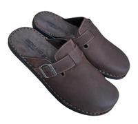 GRUNLAND Men's Slippers for Bedroom or Outdoor Mules Comfortable EBRON Real Leather Adjustable Insole RE-Soft, Taupe Mud, 8.5 UK