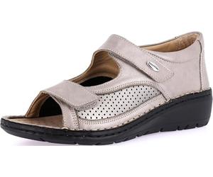 GRUNLAND-NESI Comfort Open Shoe with Double Adjustable Strap, profiled Sole, Removable Insole Made of Cork and Leather and 4 cm high Wedge Heel