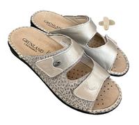 GRUNLAND Women's Comfort Slippers in Adjustable Leather with Strap and Removable Footbed, Made in Italy, platinum, 5 UK