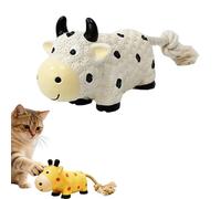 Grunting Latex Dog Toy, Squeaky Latex Dog Toy, Interactive Boredom Relief Bite Resistant Squeaky Squeeze Dog Toy with Cotton Rope Tail, Polka Cow Rope Tail for Small Dogs & Puppies (White)