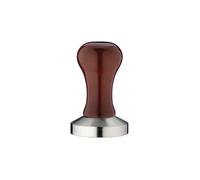 Café Olé Stainless Steel Tamper Grounds in Portafilter, Barista Equipment for Coffee Shop, S/S with Wooden Handle, 57mm Dia, Silver