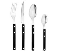 Grunwerg Bistro Cutlery, 16 Piece Set, 18/0 Stainless Steel, Black Riveted Handle