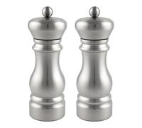 Grunwerg Gmill 2-Piece Stainless Steel Salt and Pepper Mill Set with Ceramic Adjustable Grinder, Traditional Design, 17cm, Satin Finish