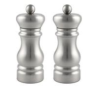 Grunwerg Gmill 2-Piece Stainless Steel Salt and Pepper Mill Set with Ceramic Adjustable Grinder, Traditional Design, 11cm, Satin Finish