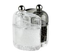 Grunwerg Gmill Condimates Acrylic Salt & Pepper Set, 10cm, Easy Fill, Black and Clear