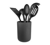 Grunwerg Greenworks Recycled PET Utensils 5 Piece Set, Includes a Soup Ladle, a Spaghetti Server, a Slotted Spoon, a Serving Spoon, a Slotted Turner and a Utensils Pot, Black