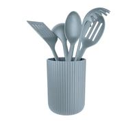 Grunwerg Greenworks Recycled PET Utensils 5 Piece Set, Includes a Soup Ladle, a Spaghetti Server, a Slotted Spoon, a Serving Spoon, a Slotted Turner and a Utensils Pot, Ash Grey