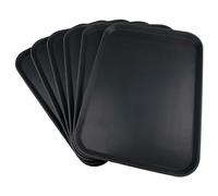 Grunwerg Non-Slip Rectangular Food and Drink Plastic Serving Tray with High Grip Rubber Surface, 55 x 40cm, Pack of 6, Black