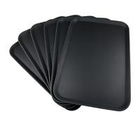 Grunwerg Non-Slip Rectangular Food and Drink Plastic Serving Tray with High Grip Rubber Surface, 65 x 45cm, Pack of 6, Black