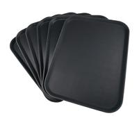 Grunwerg Non-Slip Round Food and Drink Plastic Serving Tray with High Grip Rubber Surface, 50 x 37cm, Pack of 6, Black