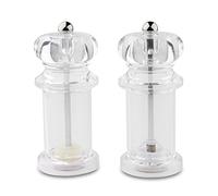 Grunwerg Salt and Pepper Mill 2 Piece Set, Non-Corrosive Ceramic Gears, 14cm - Acrylic Clear, 6 x 6 x 14 cm