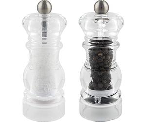 Grunwerg SP-6615AC SP-6610AC Gmill 2-Piece Acrylic Salt and Pepper Mill Set with Ceramic Adjustable Grinder, Traditional Design, 14cm, Clear, Transparent