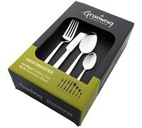 Grunwerg Westminster 44-Piece Boxed Mirror Cutlery Set 44BXWMS, 18/10 Stainless Steel, Silber