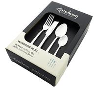 Grunwerg Windsor 24 Piece Boxed Mirror Cutlery Set, 18/10 Stainless Steel, 6 x Table Knives, Table Forks, Dessert Spoons, Teaspoons, Black