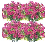 Grunyia 10 Bundles Artificial Flowers Outdoor UV Resistant Fake Flowers No Fade Faux Plants Garden Porch Window Box Decorating (Rose Red)