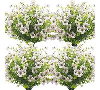 Grunyia 10 Bundles Artificial Flowers Outdoor UV Resistant Fake Flowers No Fade Faux Plants Garden Porch Window Box Decorating (White)