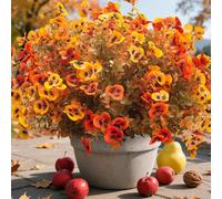 Grunyia 12 Bundles Artificial Flowers Outdoor Fake Fall Flowers for Outside Decoration UV Resistant Plastic Faux Plants for Garden Window Porch Balcony Fall Wedding Thanksgiving Decor(Mix)
