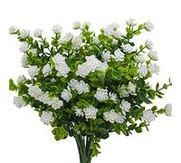 Grunyia Artificial Flowers, Fake Outdoor Uv Resistant Plants Faux Plastic Greenery Shrubs Indoor Outside Hanging Planter Home Kitchen Office Wedding, Garden Decor White