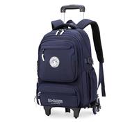 GRUOTEIS Solid Color Rolling Backpack for Boys Girls School Bags Backpack with 6 Wheels, 6 Wheels-dark-blue, M, Daypack Backpacks