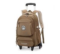 GRUOTEIS Solid Color Rolling Backpack for Boys Girls School Bags Backpack with 6 Wheels, 6 Wheels-Khaki, S, Daypack Backpacks