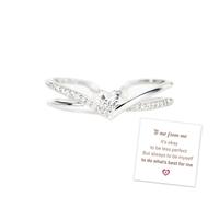 grupan Always Be Yourself V Heart Ring, 925 Sterling Silver Adjustable open Heart Ring, Love Me Until Im Me Again Ring, Self Love Ring for Women