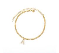grupan Amour Initial Anklet, 925 Sterling Silver Adjustable Gold Initial Anklet, Dainty Cubic Zircon Anklet Foot Jewelry for Women (A)