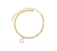 grupan Amour Initial Anklet, 925 Sterling Silver Adjustable Gold Initial Anklet, Dainty Cubic Zircon Anklet Foot Jewelry for Women (D)