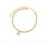 grupan Amour Initial Anklet, 925 Sterling Silver Adjustable Gold Initial Anklet, Dainty Cubic Zircon Anklet Foot Jewelry for Women (M)