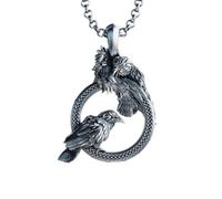 grupan Chain of Divine Ravens, 3D Titanium Steel Ravens Sculpture Necklace, Viking Punk Raven Pendant Necklace for Men, Raven Jewelry for Men