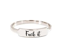 grupan Fuck It Dainty Bar Ring, Stainless Steel Ring Inspirational Friendship Ring, Handmade Kuck It Ring, Creative Ring for Tired-Ass Women (Silver, 7)