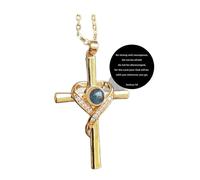 grupan Heart-Shaped Cross Bible Verse Projection Necklace, 925 Sterling Silver, Christian Religious Jewelry, Cross Necklace for Women (gold, Joshua 1:19)