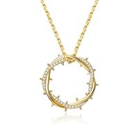 grupan Iced Crown of Thorns Circle Pendant Necklace, 18K Gold Plated Crown of Thorns Necklace, Personality and Fashion CZ Stone Necklace, Circle Pendant Jewelry for Women (Gold)