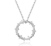 grupan Iced Crown of Thorns Circle Pendant Necklace, 18K Gold Plated Crown of Thorns Necklace, Personality and Fashion CZ Stone Necklace, Circle Pendant Jewelry for Women (Silver)