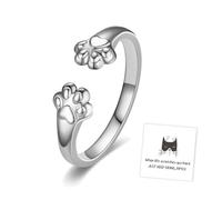 grupan Just Keep Going Bitch Cat Paws Ring, 925 Sterling Silver Adjustable Cute Cat Paw Ring, Gold Open Cat Paw Ring, Cat Paws Ring Jewelry Gift for Pet Lovers (Silver)