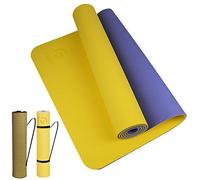 Gruper TPE Yoga Mat, Pro Yoga Mat, Eco-Friendly, Non-Slip with Carry Strap, Training Mat for Yoga, Pilates and Floor Exercises (Thickness-6 mm, Yellow/Purple)
