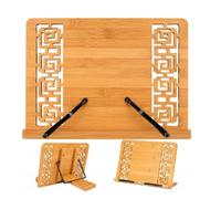 Grupo Darik Large Bamboo Book Stand Adjustable with Metal Arms 34 x 24.3 cm for Cookbooks, Tablets and Sheet Music, Portable and Foldable Oriental Design
