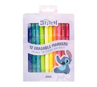 Grupo Erik Disney Stitch Set of 12 Erasable Colouring Pens - Gifts, Merch | Erasable Highlighters Pens, Dual Tip Markers for Kids & Adults: 1 for Colouring + 1 for Erasing | Disney Stationery Gifts