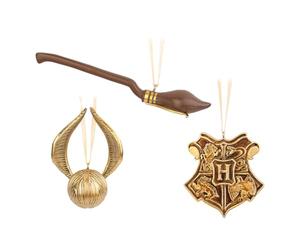 Grupo Erik Harry Potter Christmas Ornaments - Gifts, Merchandise, Decor | Christmas Tree Decorations Set of 3, Golden Snitch, Nimbus 2000, Hogwarts Crest, Harry Potter Merch Xmas Decorations for Tree
