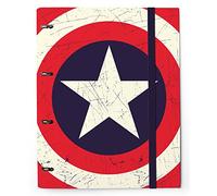 Grupo Erik Marvel 4 Ring Binder - Premium Captain America Shield A4 Folder Ring Binder + 100 A4 Sheets + Dividers